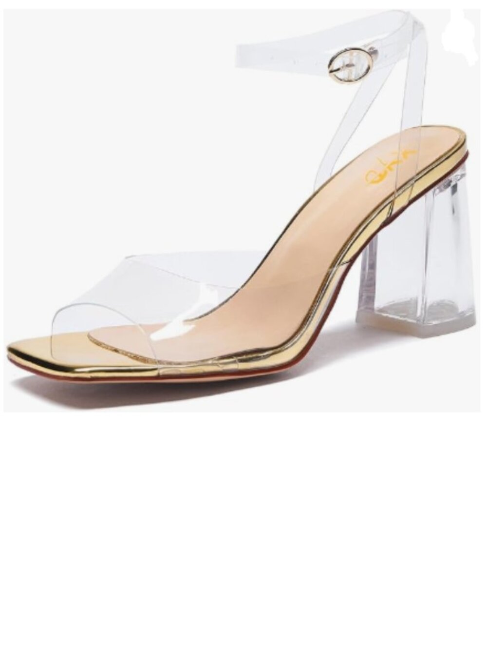 XYD Gold Clear Block Heel Sandals Open Toe Dressy Summer Transparent Shoes